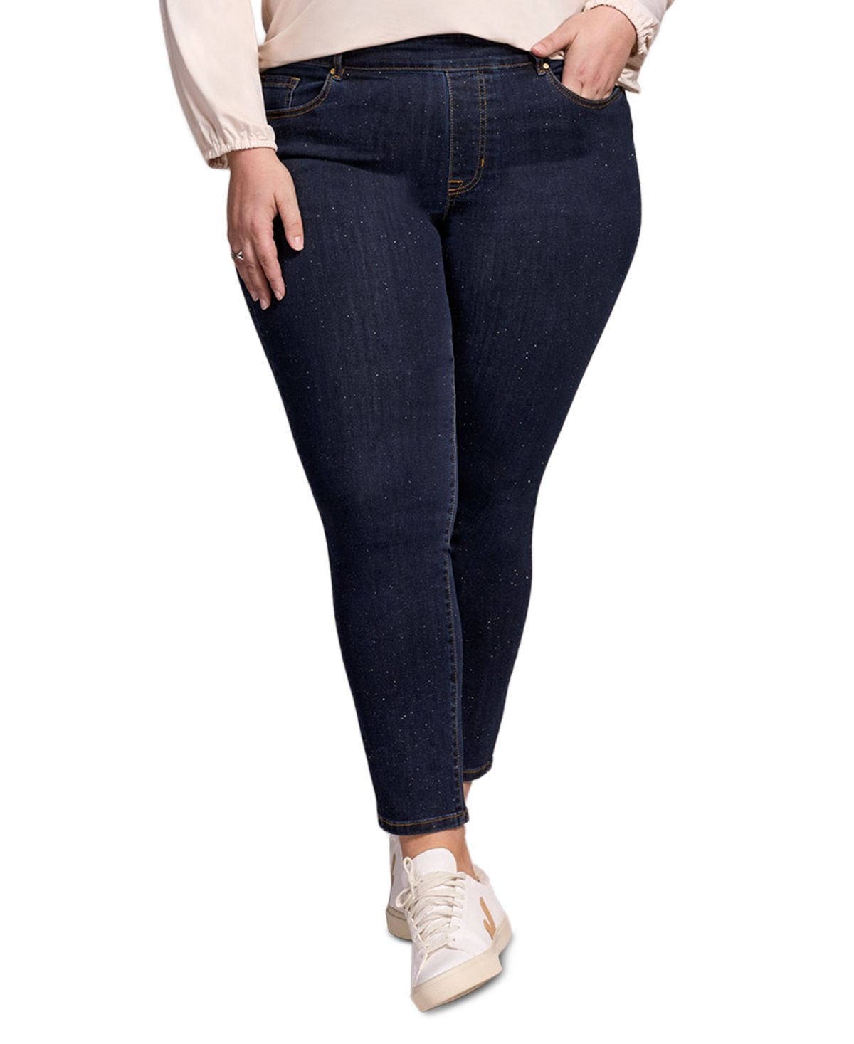 Tribal Plus Size Audrey Mid Rise Pull-On Slim Ankle Glitter Jeans view 1 — MAYCSS fashion products