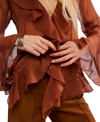 Women's Ruffle Design Bell Sleeve Top