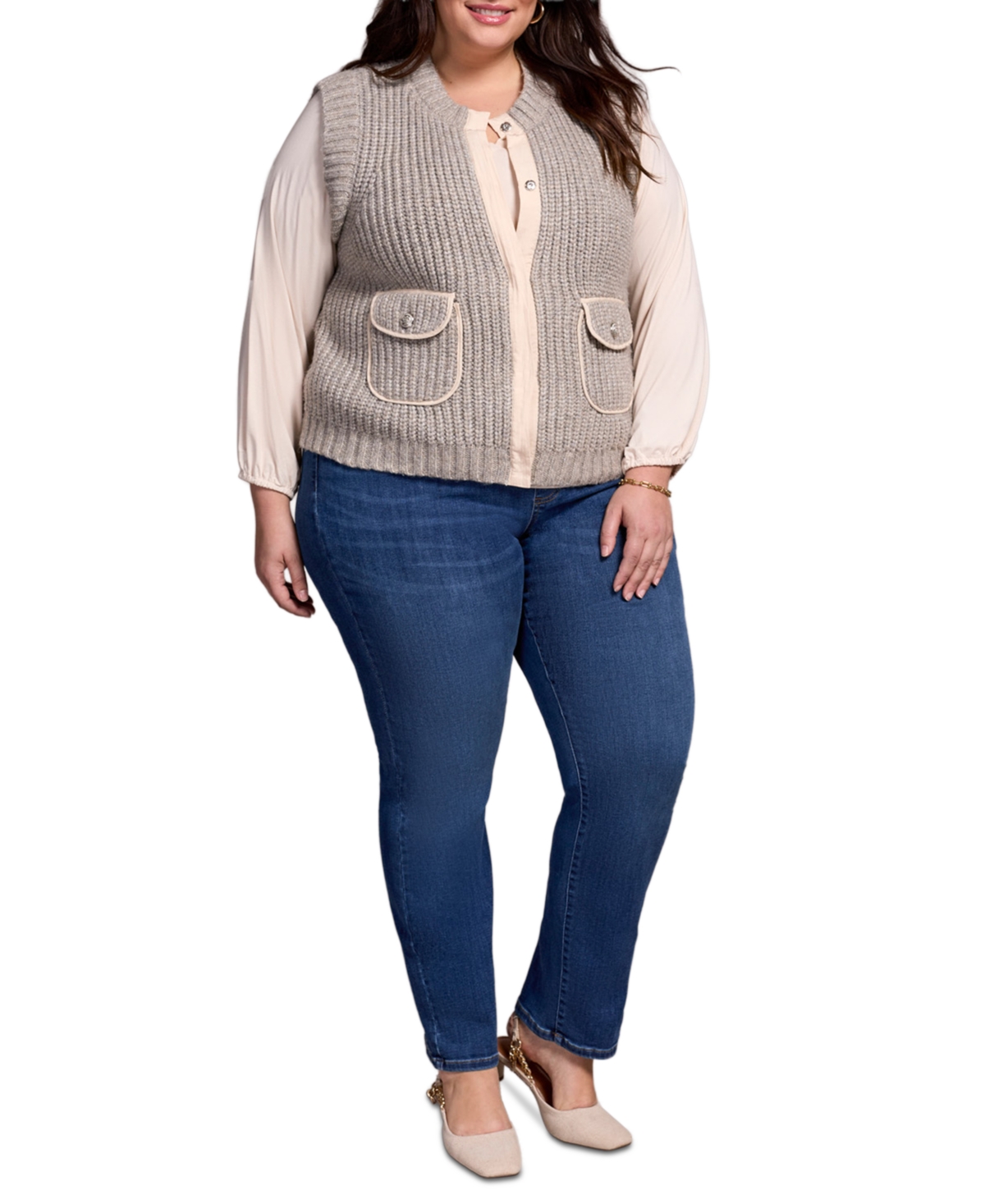 Tribal Plus Sleeveless Vest with Pockets Jacket