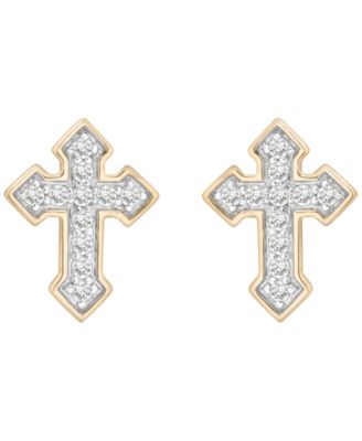 Men's Diamond (1/4 ct. t.w.) Cross Stud Earring in 10k Yellow Gold