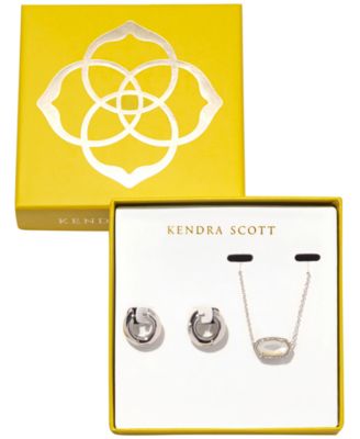 Kendra Scott - 2-Piece Imitation Pearl Elisa Pendant Necklace and Mikki Huggie Earrings in Silver-Tone Rhodium Over Brass Set