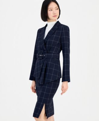 Women's Windowpane-Print Skirt Suit Set