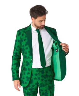 Men's Party Costume. Pats Green Suit - Shamrock Print for Men