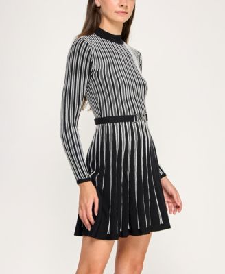 Juniors' Vertical Ottoman Stripe Short Sweater Dress
