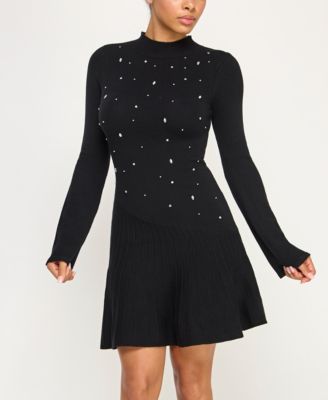 INVITEE - Juniors' Long Sleeve Asymmetric Skater Skirt Sweaterdress