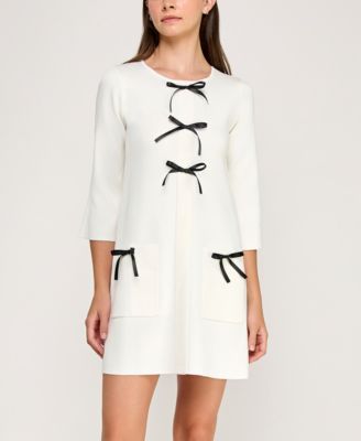 INVITEE - Juniors' Long Sleeve Ribbon Bows Sweater Dress