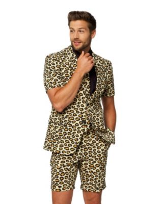 Men's Summer Suit - Animal Print Outfit - Slim Fit - Includes Short Sleeved Blazer - Shorts and Tie