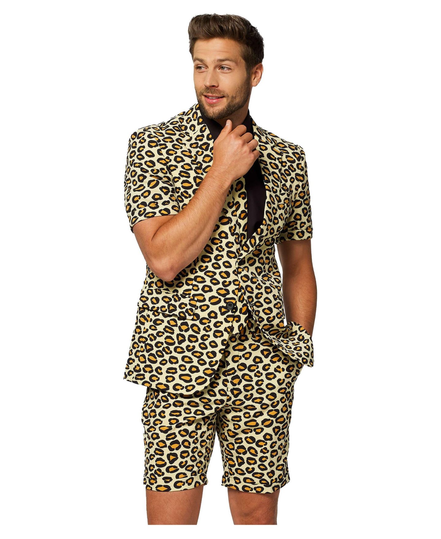 Мужские шорты OppoSuits Summer Suit Animal Print Outfit Slim Fit Includes Short Sleeved Blazer Shorts and Tie, цвет: Бежевый — фото 4
