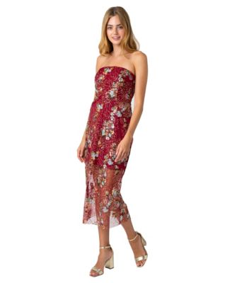 Women's Floral Sequin Strapless Dress