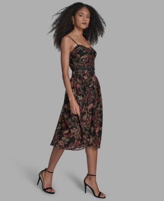 Women's Printed Sweetheart Neck Midi Dress