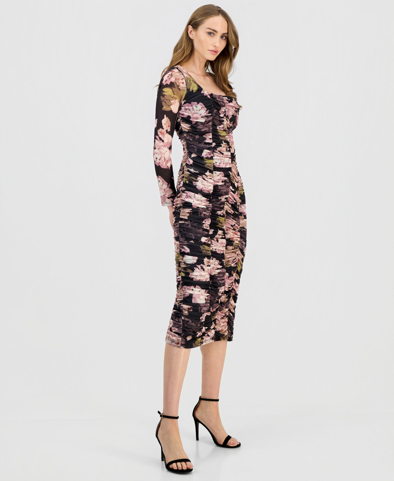Women's Square-Neck Ruched Midi Dress