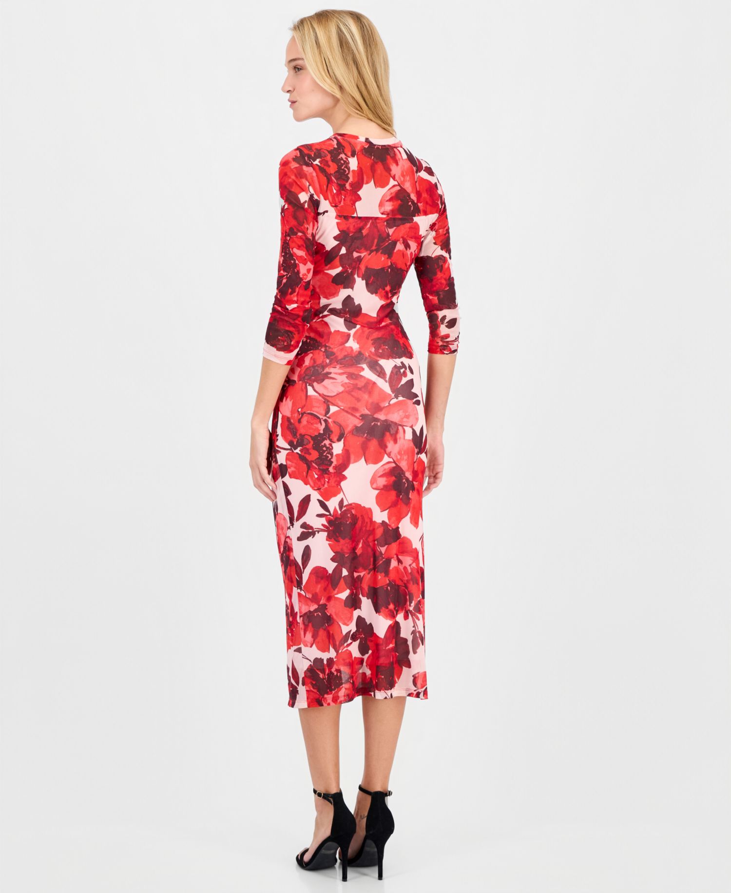 Women's Side-Ruched 3/4-Sleeve Midi Dress