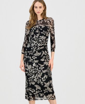 Women's Side-Ruched 3/4-Sleeve Midi Dress 