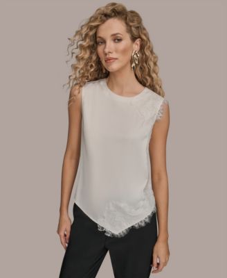 Women's Sleeveless Embellished Lace Trim Top