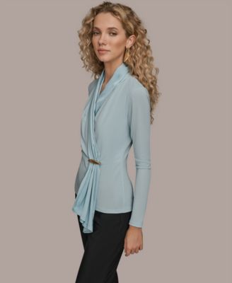 Women's Long Sleeve Faux Wrap Knit Top