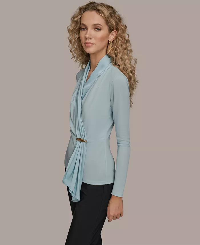 Women's Long-Sleeve Faux Wrap Knit Top - thumbnail 3