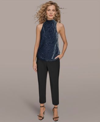 Women's Geo Burnout Sleeveless Cowl Neck Sweater Top