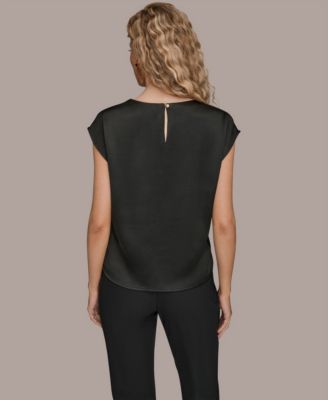 Women's Cap Sleeve Floral Cutout Satin Blouse