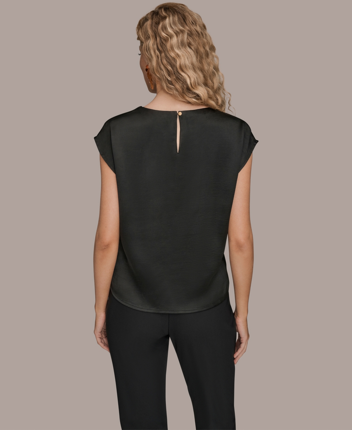 Donna Karan New York Women's Embroidered Cap Sleeve Crewneck Top