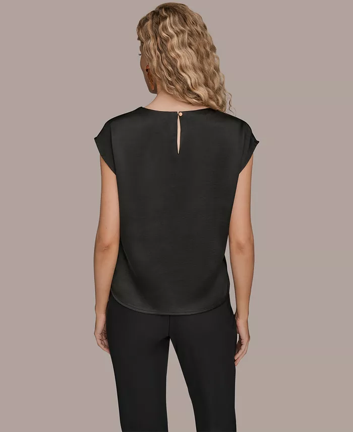 Women's Cap Sleeve Floral Cutout Satin Blouse - thumbnail 2