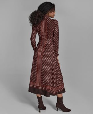 Women's Long Sleeve Mock Neck Midi Dress