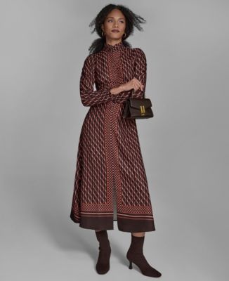 Women's Long Sleeve Mock Neck Midi Dress
