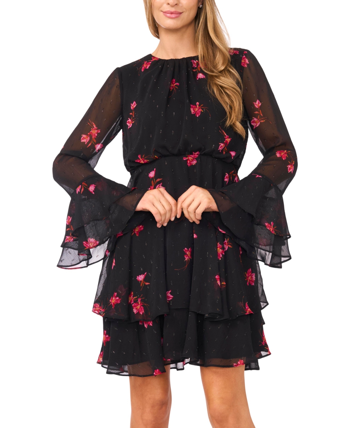 Cece Women's Long Sleeve Ruffle Mini Dress In Black