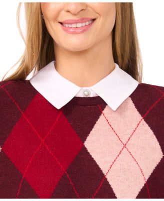 Women's Argyle Collared Long Sleeve Twofer Sweater