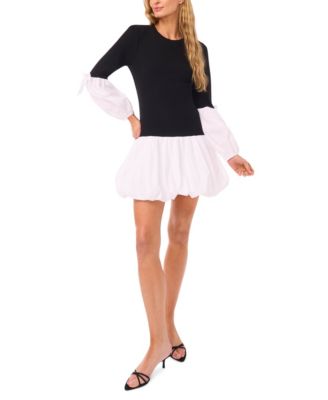 CeCe - Women's Mix Media Rib Knit Balloon Long Sleeve Top