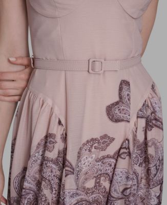 Women's Border Print Sleeveless Midi Dress