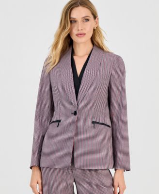 Kasper Womens Houndstooth One Button Jacket Houndstooth Wide Leg Pants In Purple