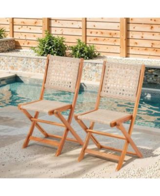 Outdoor Folding Chairs Set of 2, Wooden Patio Dining Chairs with High Back