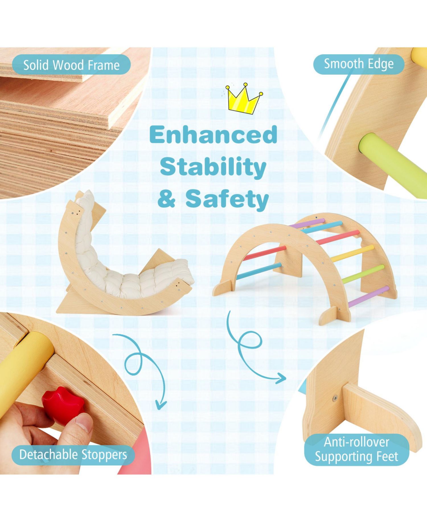 Wooden 6-in-1 Climbing Arch Playset