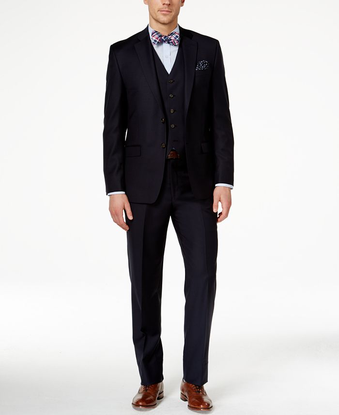 Lauren Ralph Lauren Solid Navy Pure Wool Classic-Fit Vested Suit - Macy's