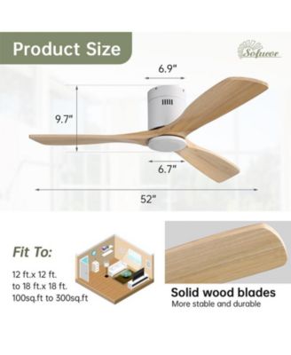 52-inch Modern White 3 Solid Wood Blade Ceiling Fan with 6-speed Remote Control and Forward Reverse Rotation Function for Indoor