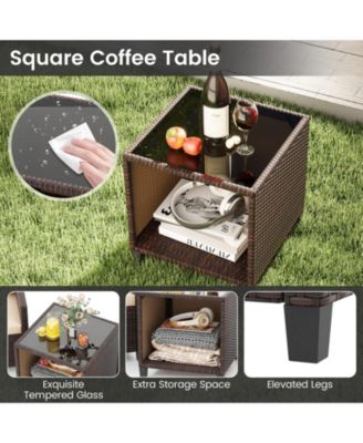 3-Piece Patio Furniture Set PE Rattan Conversation Set w/ Glass Coffee Table Outdoor