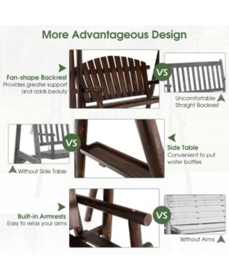 2 Person Wooden Garden Swing Bench Chair w/ Adjustable Cover for Garden Porch