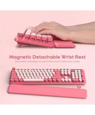 Wireless Keyboard and Mouse Combo - Round Keycaps, 2.4GHz Full-Size Keyboard with Detachable Wrist Rest, Sleep Mode Tilt, PC -Pink