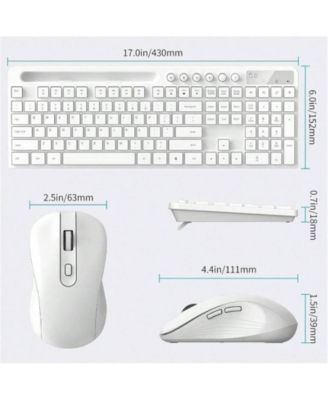 Wireless Keyboard & Mouse Combo, 2.4G, Silent 6-Button Mouse, Phone/Tablet Holder, Compatible, Sleek White Design