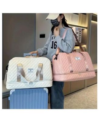 Three-dimensional Diamond Patterned Small Square Tote, Crossbody bag with Dry Wet Separation & Double-sided Pockets