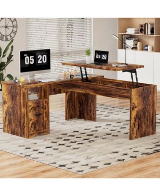 56'' Lift Top Computer Desk with Drawers and Power Outlets, Lift Top Executive Desk