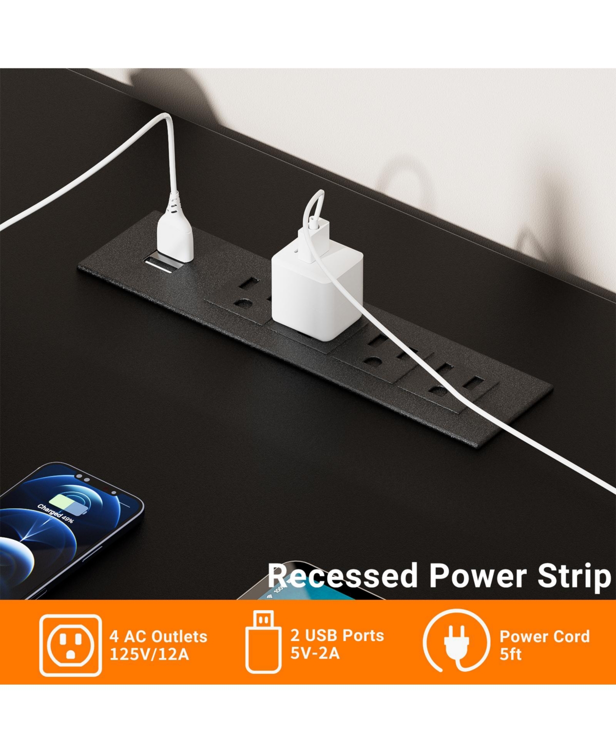 56'' Lift Top Computer Desk with Drawers and Power Outlets, Executive