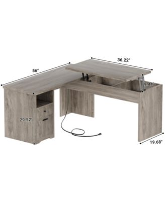 56'' Lift Top Computer Desk with Drawers and Power Outlets, Lift Top Executive Desk
