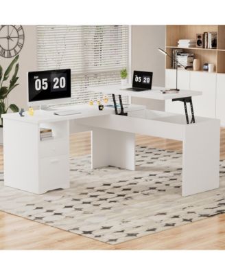 56'' Lift Top Computer Desk with Drawers and Power Outlets, Lift Top Executive Desk