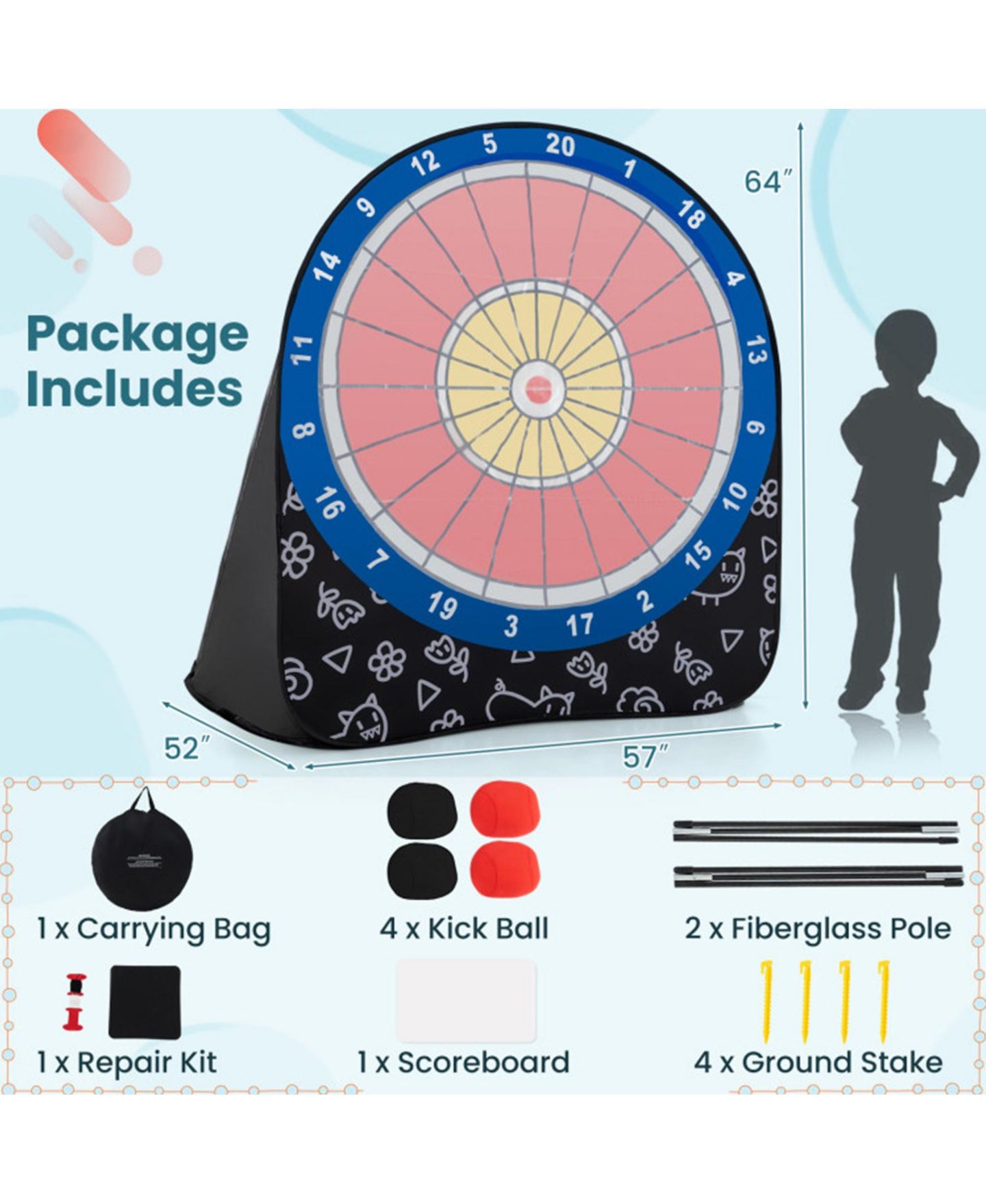 Детская игрушка Boyel Living Large Foldable Dart Board with 2 Game Modes and 4 Kick Balls, Ages 6+, цвет: Чёрный — фото 3