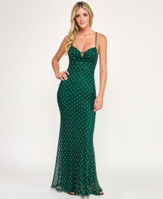 SENI & CADE - Juniors' Beaded Mesh Cowlneck Gown