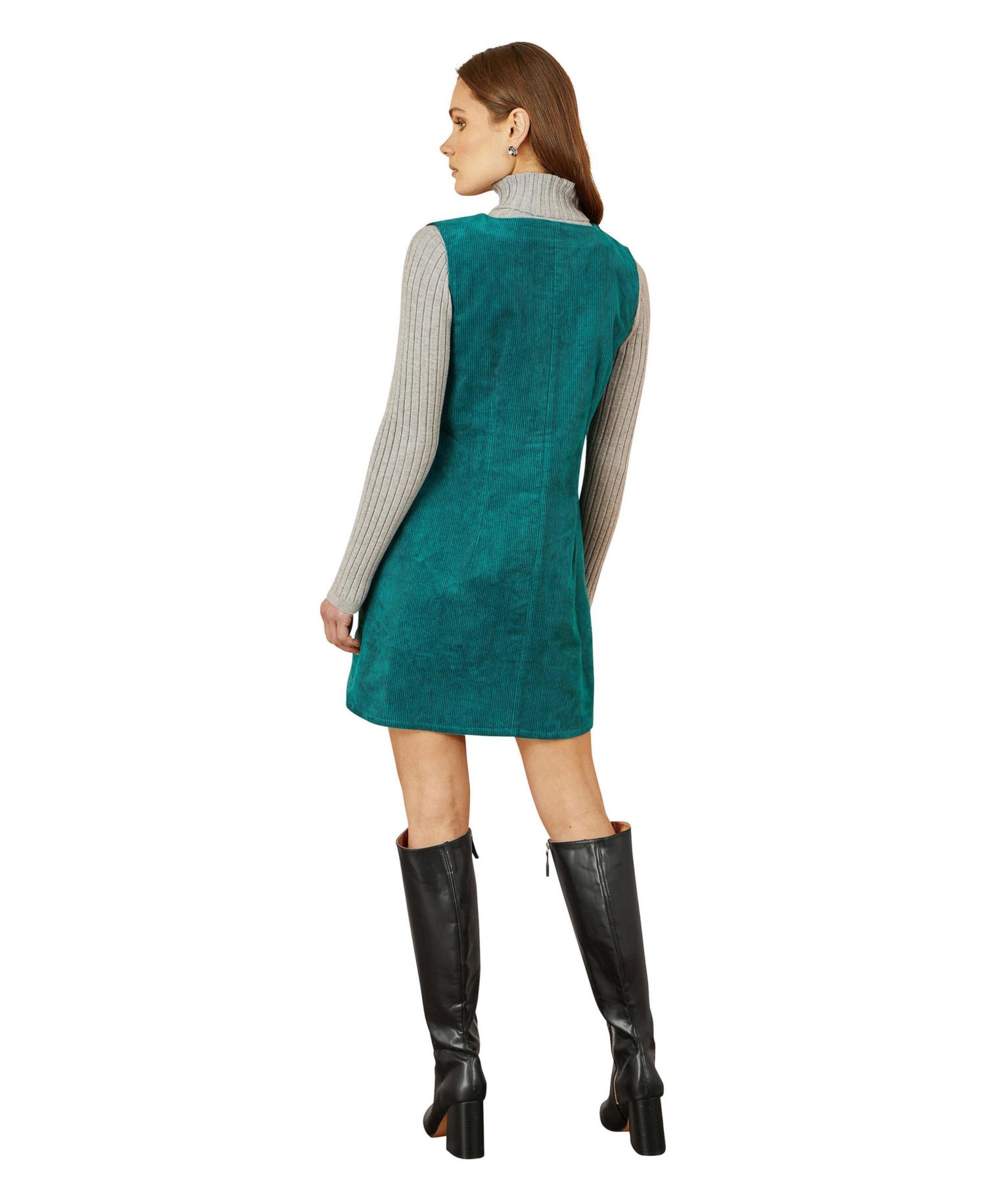 Women's V-Neck Cord Pinafore Dress