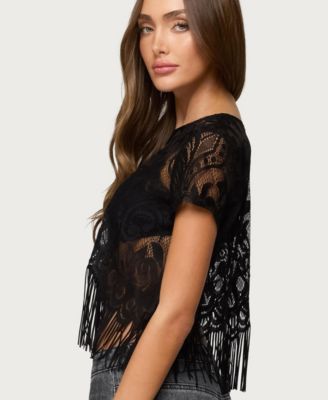 Women's Kira Sheer Lace Fringe Top