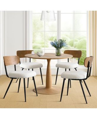 5-Piece 39.5 Inch Round Dining Set with Wood-Look Table and 4 Boucle Upholstered Chairs with Wood Back and Black Metal Legs-Maison Boucle