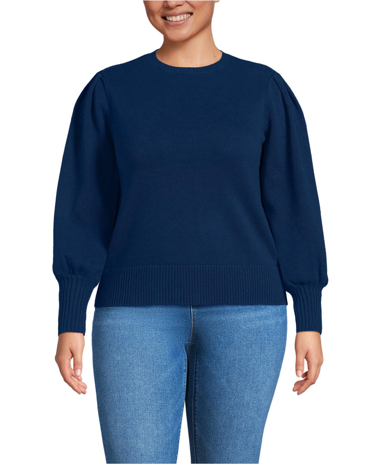 Plus Size Drifter Puff Sleeve Crew Neck Sweater